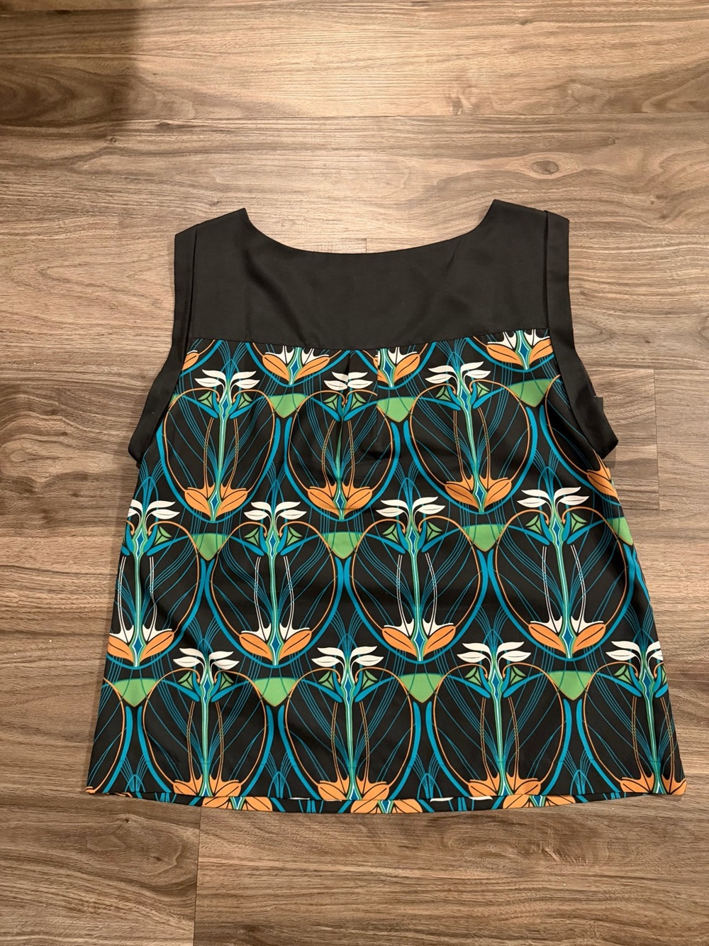 LOFT Black Tank with Teal, Green & Orange Floral Geometric Print